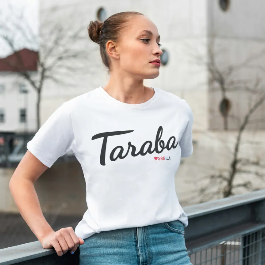 Тараба Србија и ја - Латиница, бела женска мајица