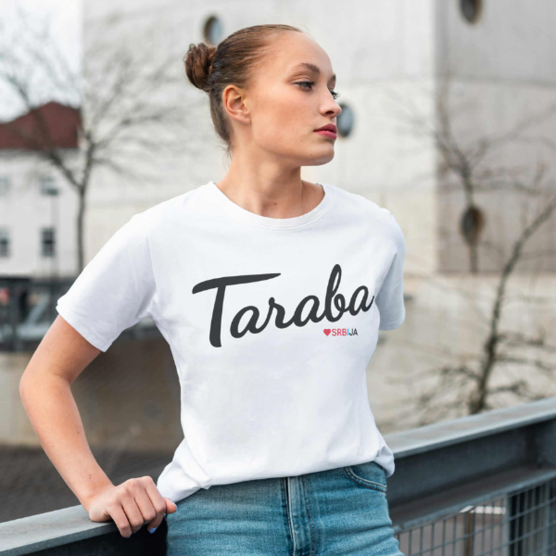 Тараба Србија и ја - Латиница, бела женска мајица